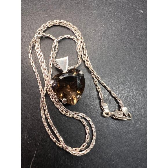 Vintage Smoky Quartz Heart Pendant Necklace Sterling Silver 20” - Picture 9 of 16